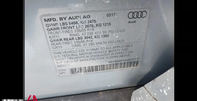 Audi Q5 cena 67700 przebieg: 73558, rok produkcji 2018 z Augustów małe 46